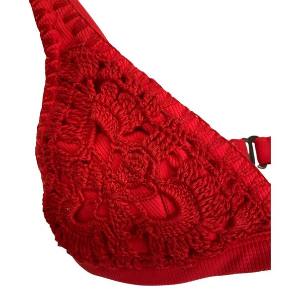 Women's Red Crochet Lace Bikini Top With Adjustable Straps Beach Hippie Boho Y2K - Picture 2 of 7